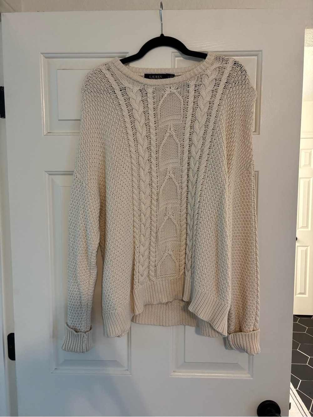 Ralph Lauren Cream Cable-Knit Crewneck Sweater